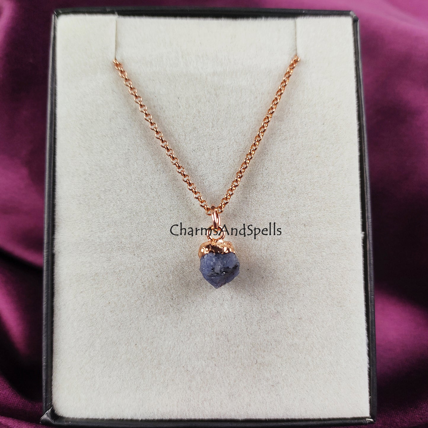 Natural Raw Tanzanite Necklace, Rose Gold Plated Necklace, December Birthstone Jewelry, Raw Stone Necklace,Tanzanite Pendant,Bridesmaid Gift