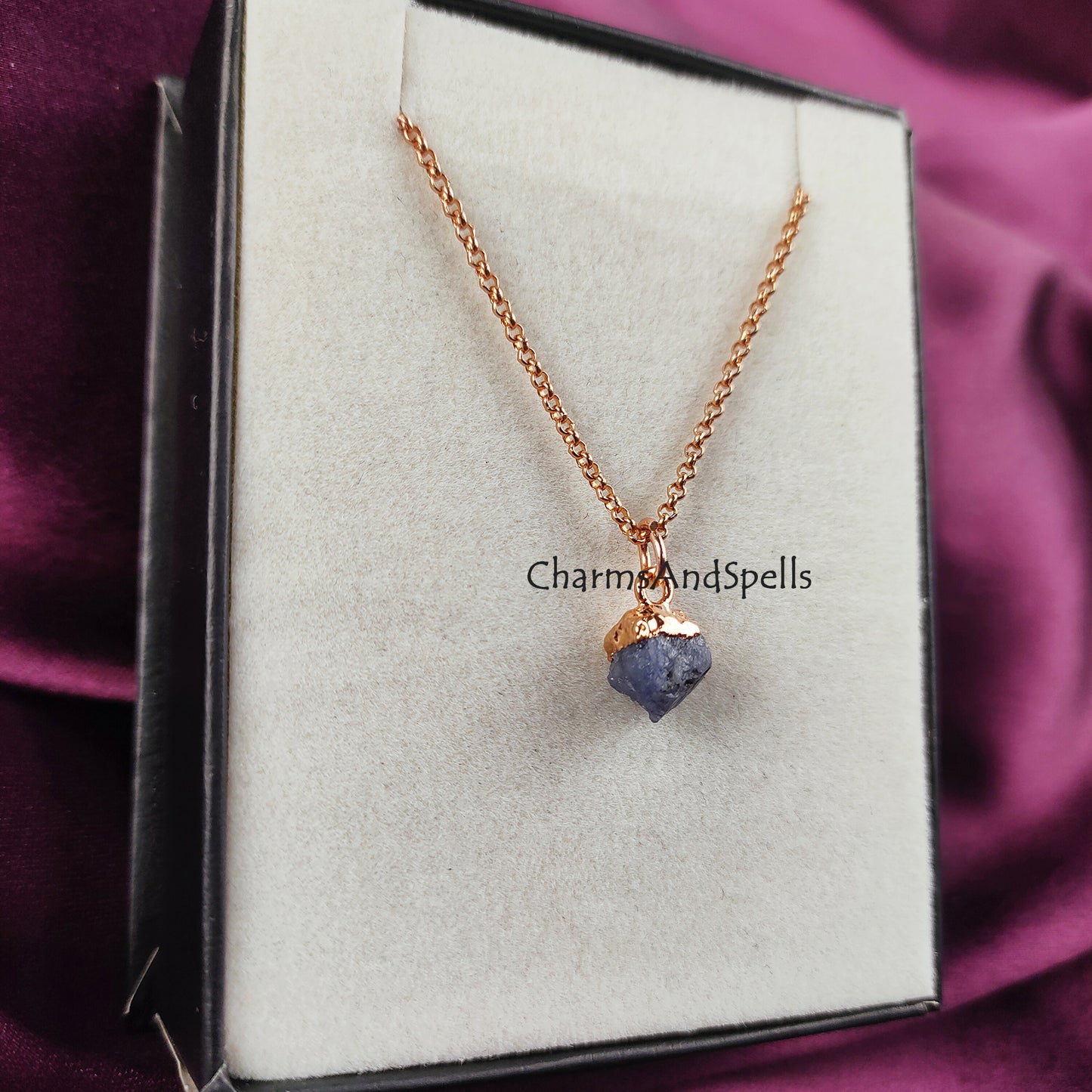 Natural Raw Tanzanite Necklace, Rose Gold Plated Necklace, December Birthstone Jewelry, Raw Stone Necklace,Tanzanite Pendant,Bridesmaid Gift