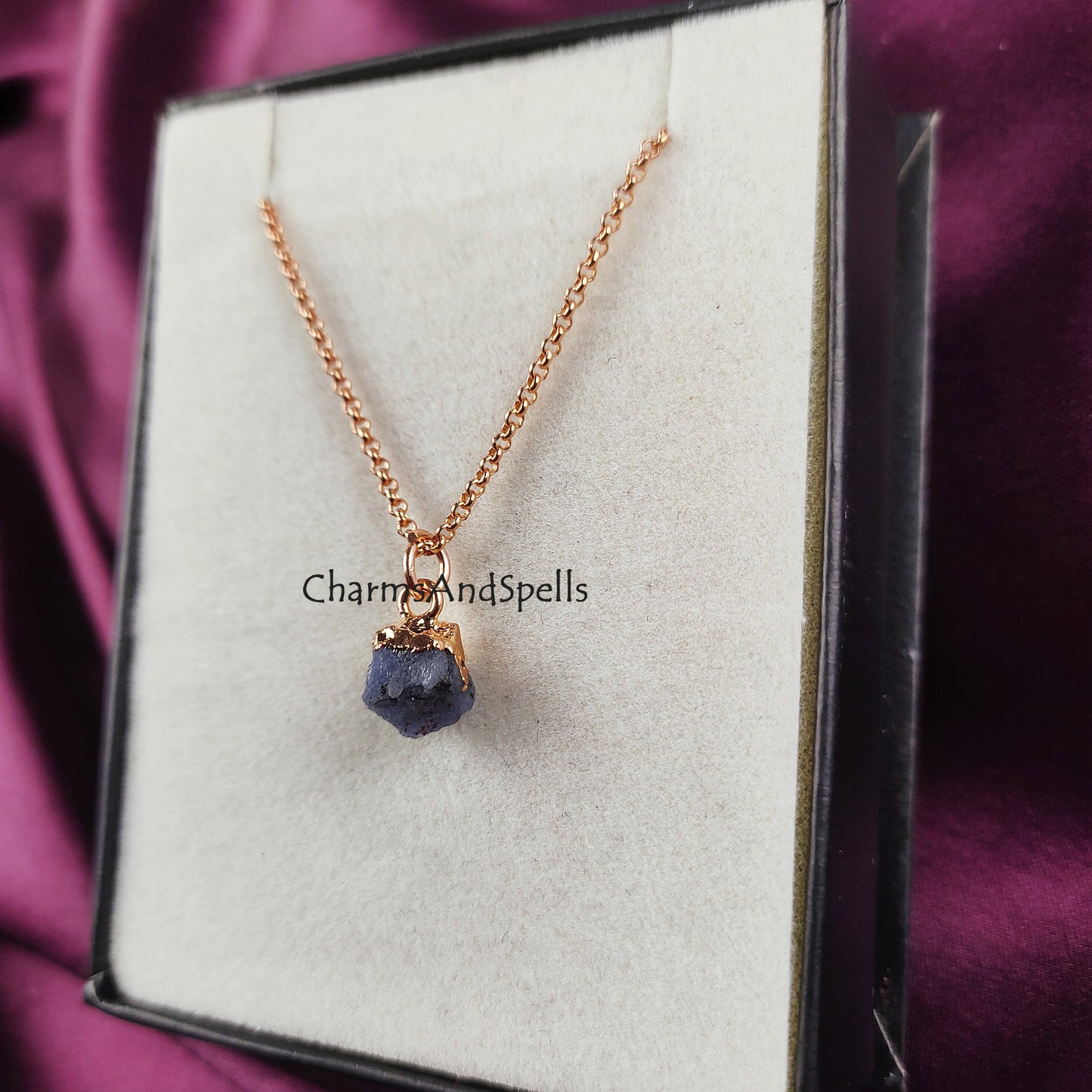 Natural Raw Tanzanite Necklace, Rose Gold Plated Necklace, December Birthstone Jewelry, Raw Stone Necklace,Tanzanite Pendant,Bridesmaid Gift