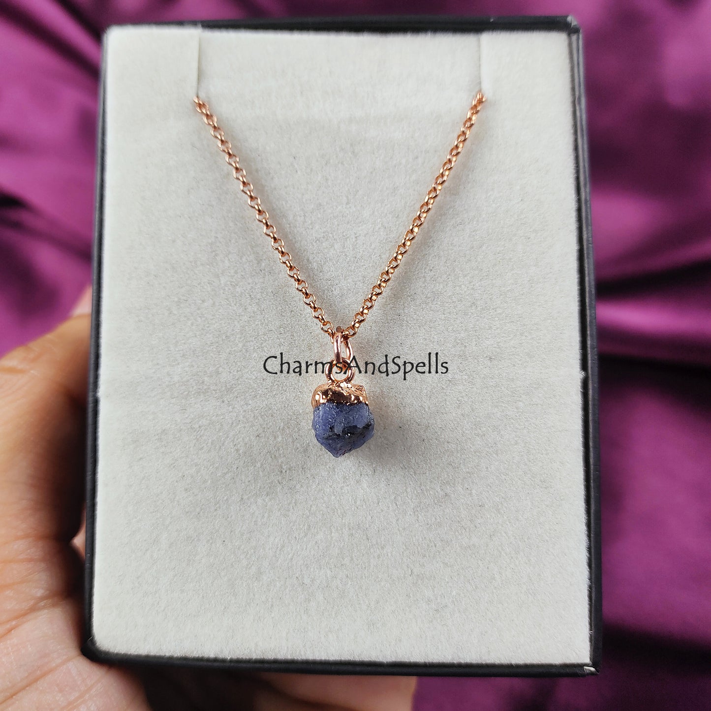 Natural Raw Tanzanite Necklace, Rose Gold Plated Necklace, December Birthstone Jewelry, Raw Stone Necklace,Tanzanite Pendant,Bridesmaid Gift