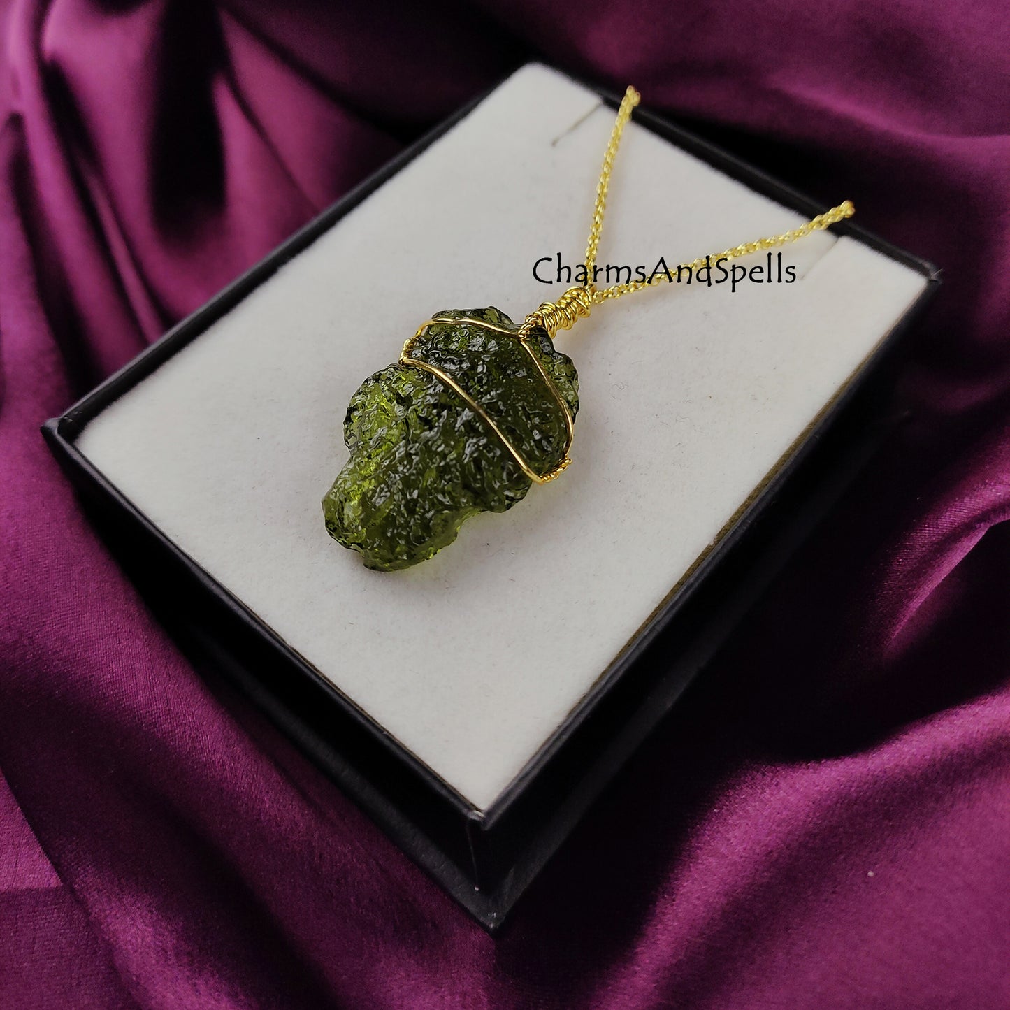 Moldavite Crystal Necklace, Moldavite Jewelry, Handmade Jewelry, Wire Wrapped Healing Crystal Necklace, Boho Jewelry, Gift For Woman, Gift