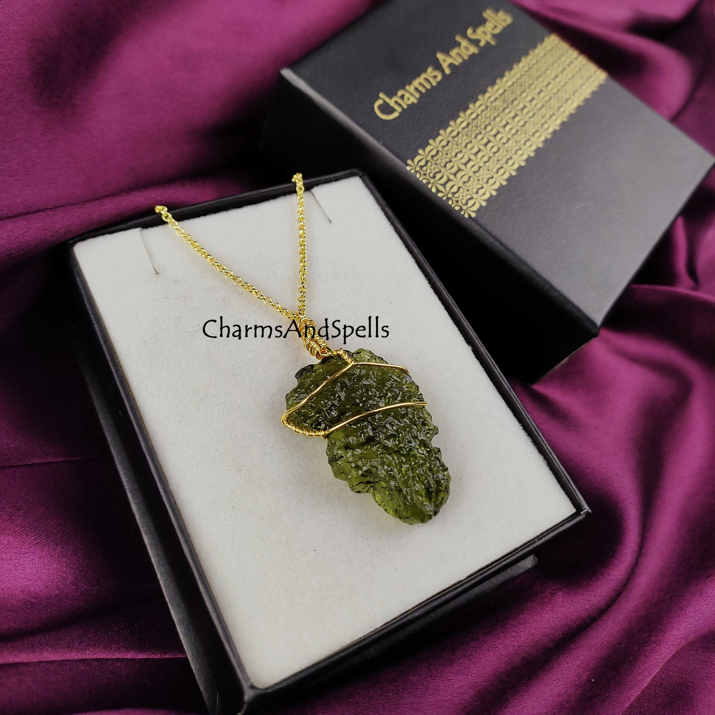 Moldavite Crystal Necklace, Moldavite Jewelry, Handmade Jewelry, Wire Wrapped Healing Crystal Necklace, Boho Jewelry, Gift For Woman, Gift