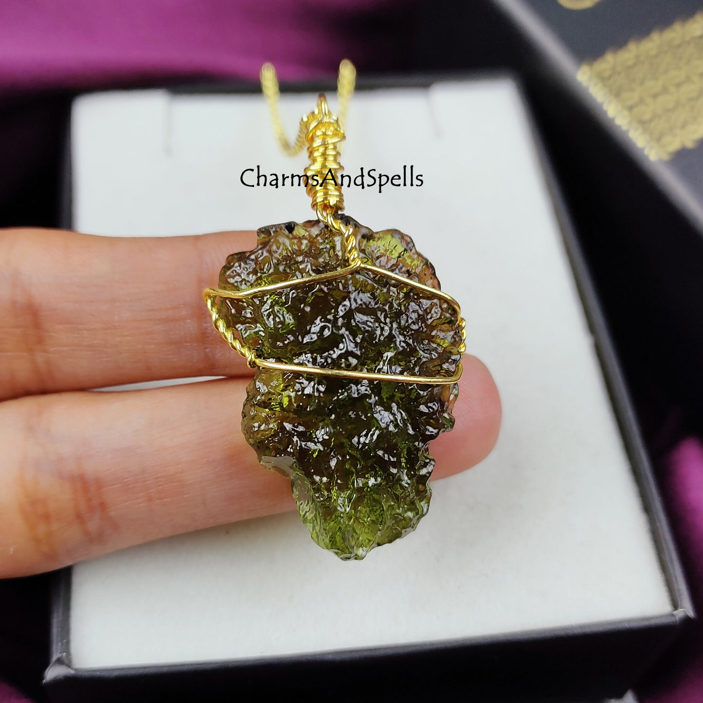 Moldavite Crystal Necklace, Moldavite Jewelry, Handmade Jewelry, Wire Wrapped Healing Crystal Necklace, Boho Jewelry, Gift For Woman, Gift