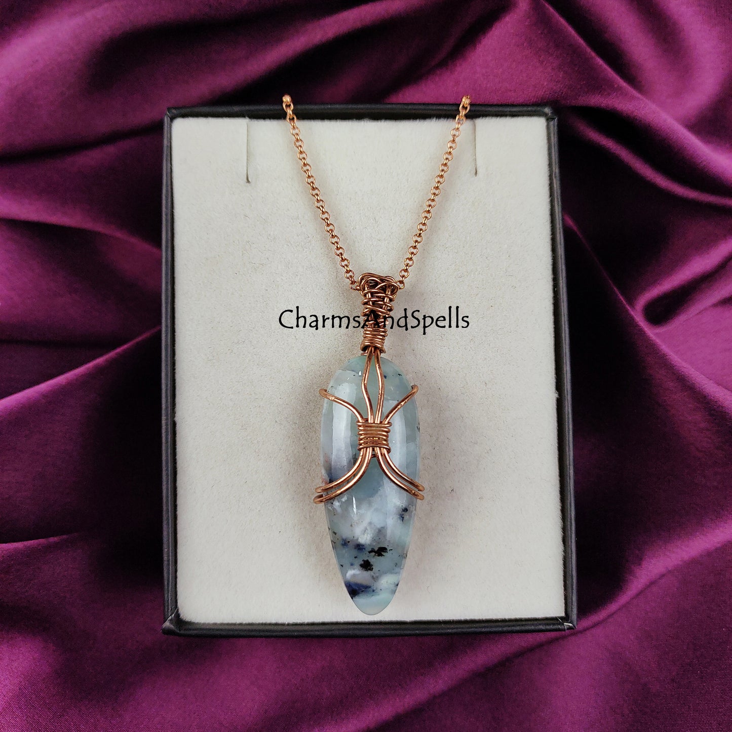 Copper Wire Wrapped Agate Necklace, Pear Shape Necklace, Agate Jewelry, Handmade Jewelry, Healing Crystal Necklace, Mother Day Gift