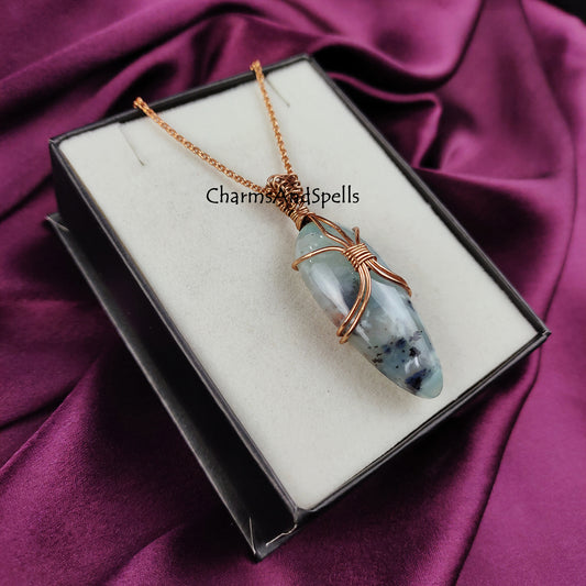 Copper Wire Wrapped Agate Necklace, Pear Shape Necklace, Agate Jewelry, Handmade Jewelry, Healing Crystal Necklace, Mother Day Gift