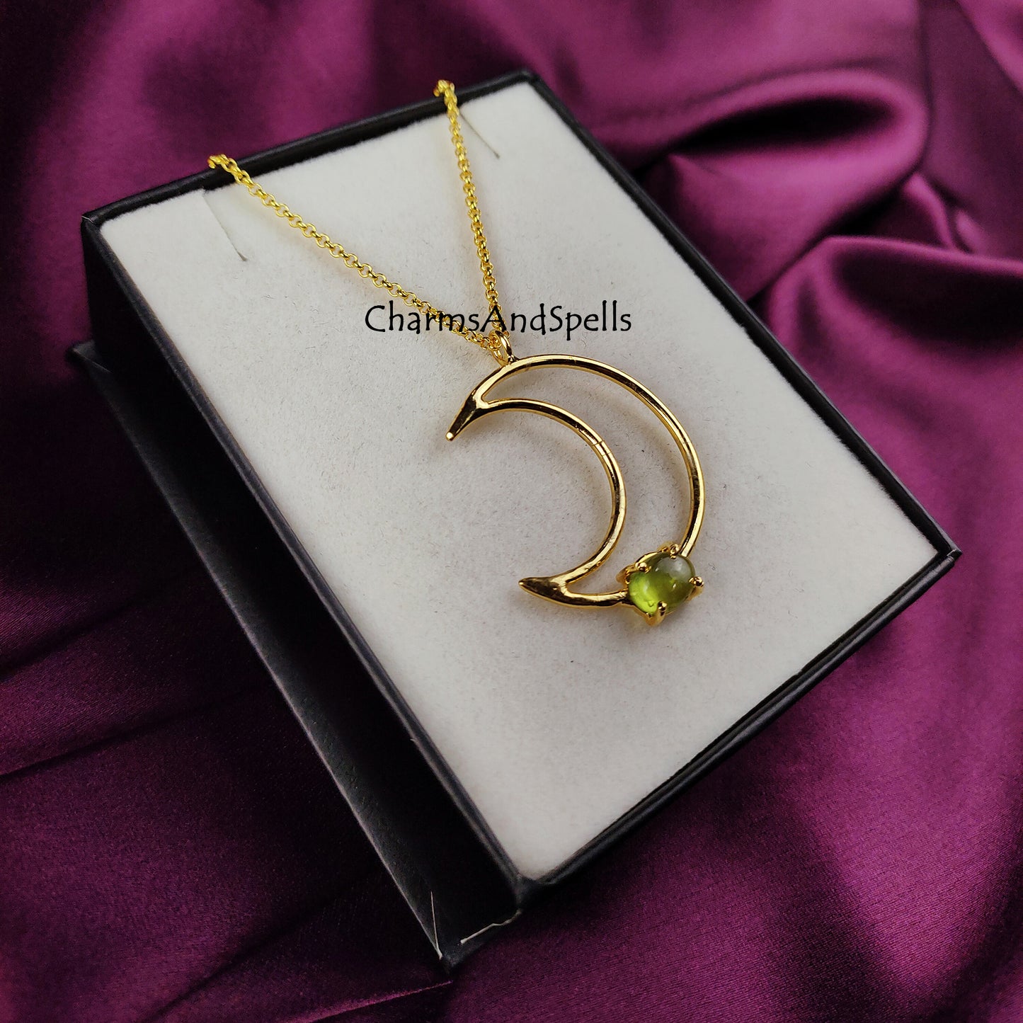 Natural Peridot Moon Shape Necklace, August Birthstone Necklace, Boho Jewelry, Gift For Her, Peridot Jewelry, Gift For Woman, Wedding Gift