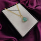 Aqua Chalcedony Necklace | Flower Carving Boho Gold Plated