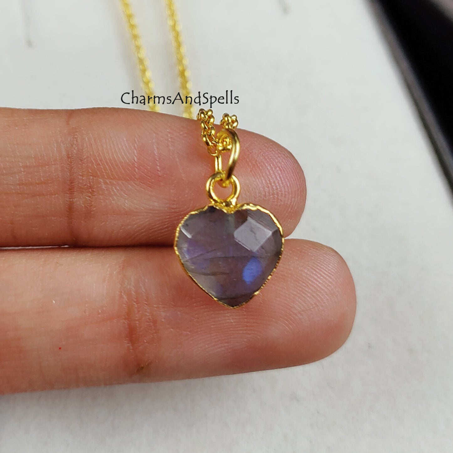 Natural Blue Flash Labradorite Necklace, Electroplated Heart Shape Gemstone Necklace, Labradorite Jewelry, Meditation jewelry, Gift For Her