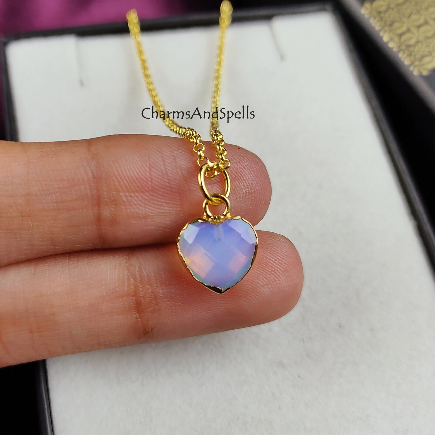 Natural Opal Necklace , Handmade Necklace, Fire OpalLite Jewelry, Heart Shape Necklace, Gemstone Jewelry, Gift For Her, Woman Jewelry