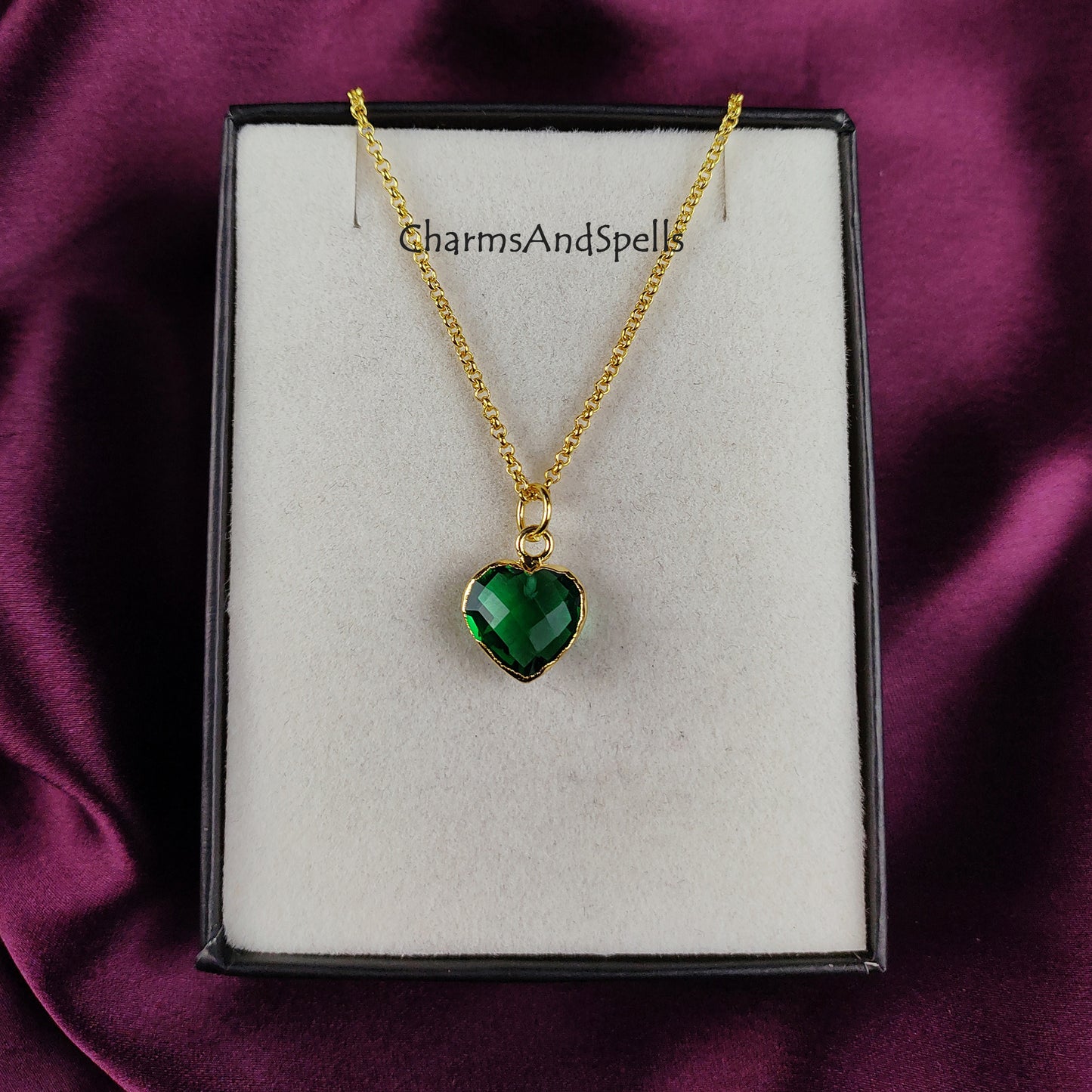 Green Emerald Quartz Necklace, Gemstone Necklace, Quartz Jewelry, Heart Shape Necklace, Gift For Her, Personalized Gift, Gift Idea,