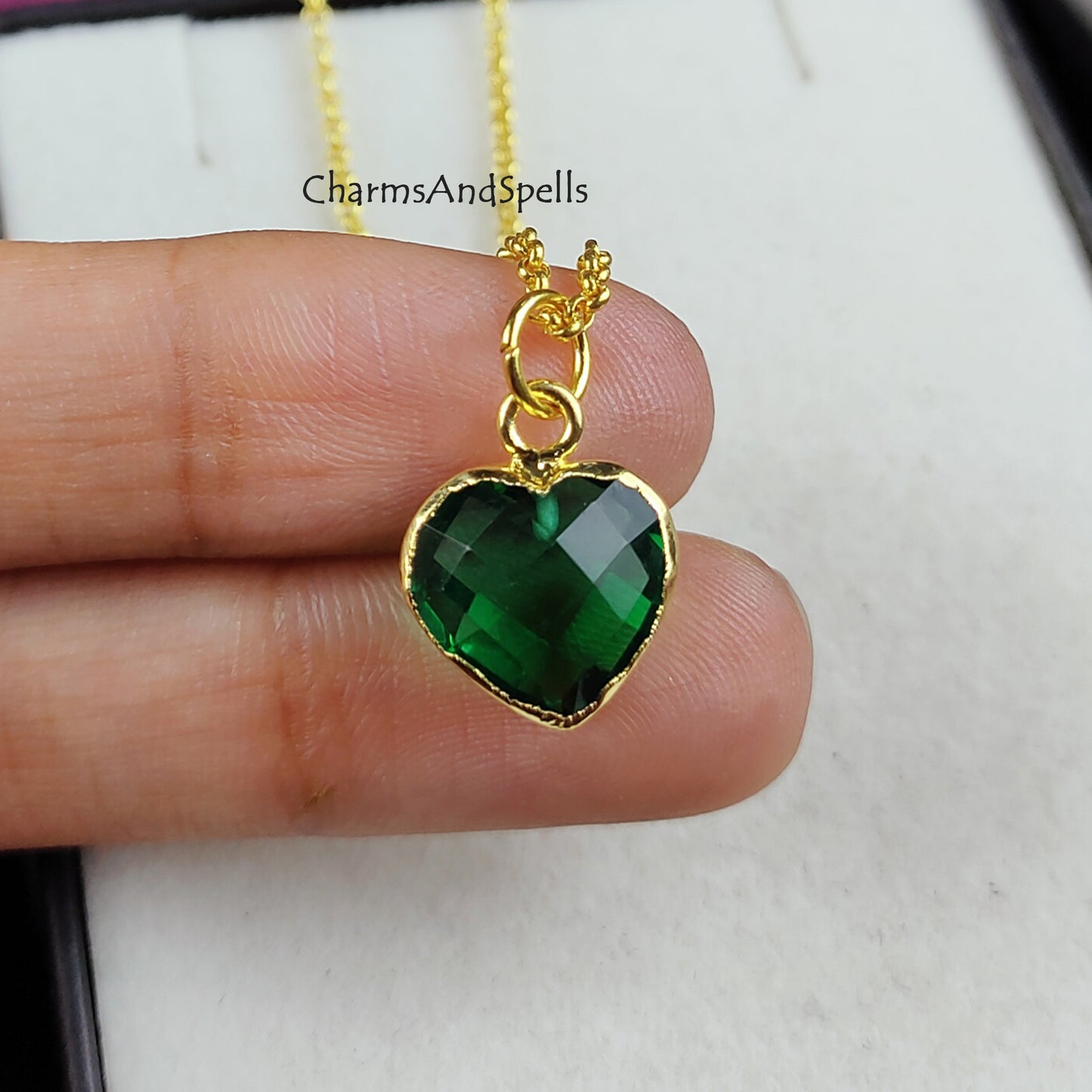 Green Emerald Quartz Necklace, Gemstone Necklace, Quartz Jewelry, Heart Shape Necklace, Gift For Her, Personalized Gift, Gift Idea,