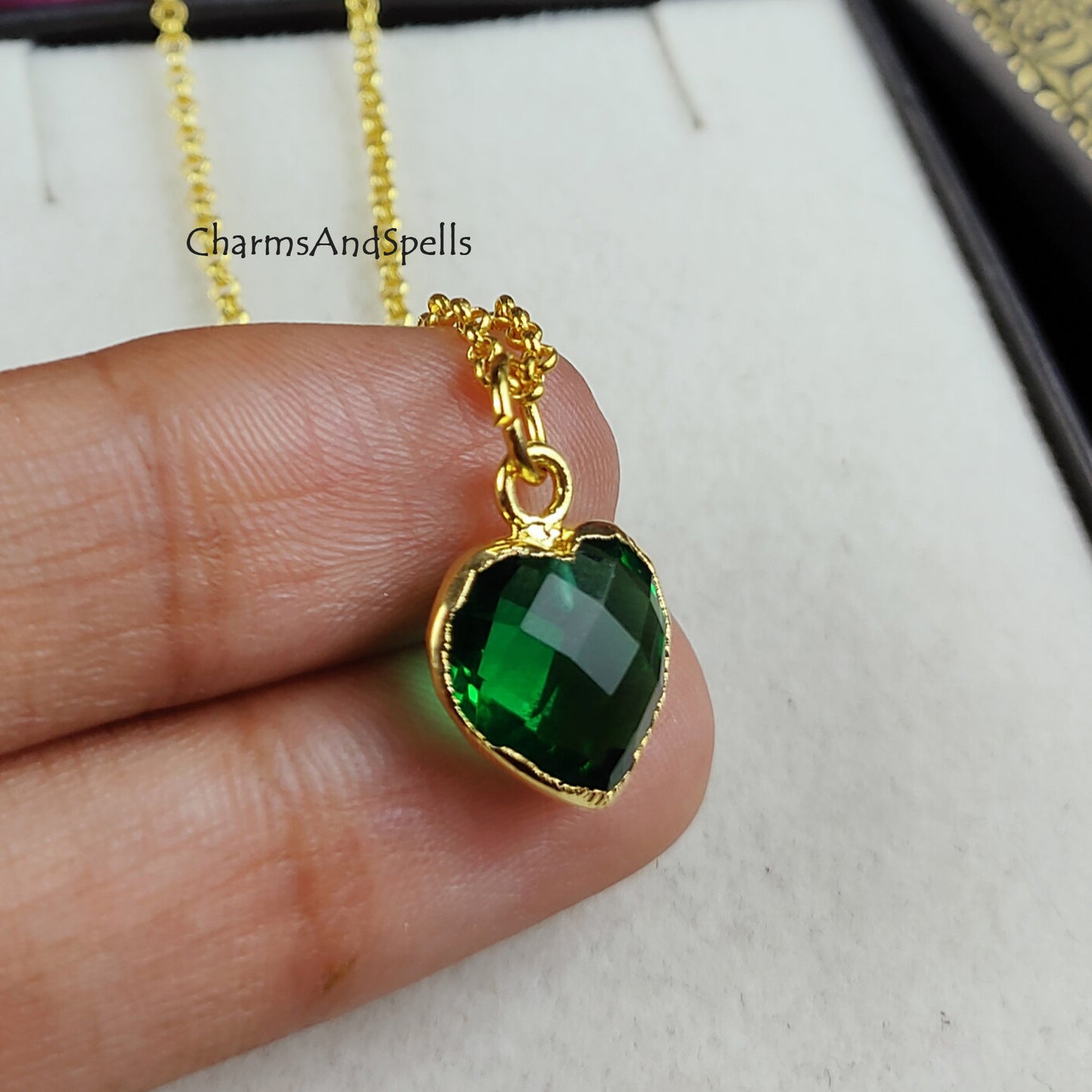 Green Emerald Quartz Necklace, Gemstone Necklace, Quartz Jewelry, Heart Shape Necklace, Gift For Her, Personalized Gift, Gift Idea,