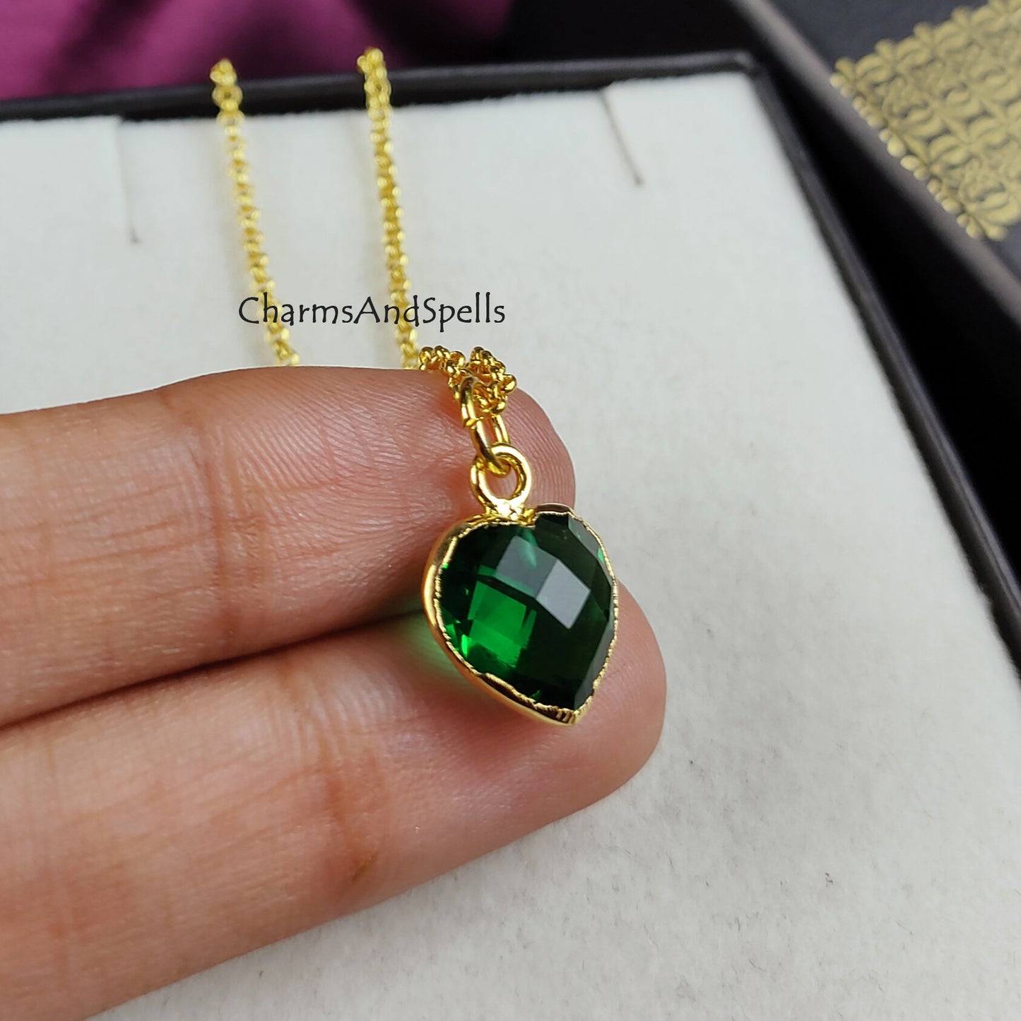 Green Emerald Quartz Necklace, Gemstone Necklace, Quartz Jewelry, Heart Shape Necklace, Gift For Her, Personalized Gift, Gift Idea,