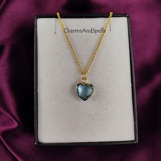 Blue Topaz Necklace, Personalized Heart Shape Necklace, Topaz Jewelry, Electroplated Necklace, Gift For Her, Mother Day Sale, Gift Idea