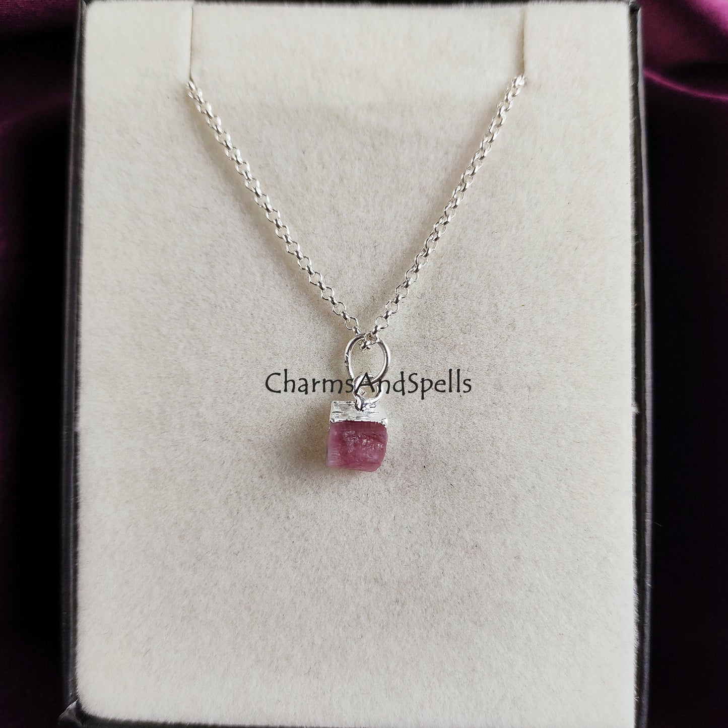 Natural Rough Pink Tourmaline Necklace, Silver Plated Necklace, Dainty Necklace, Tourmaline Necklace, Gemstone Necklace, Birthstone Jewelry