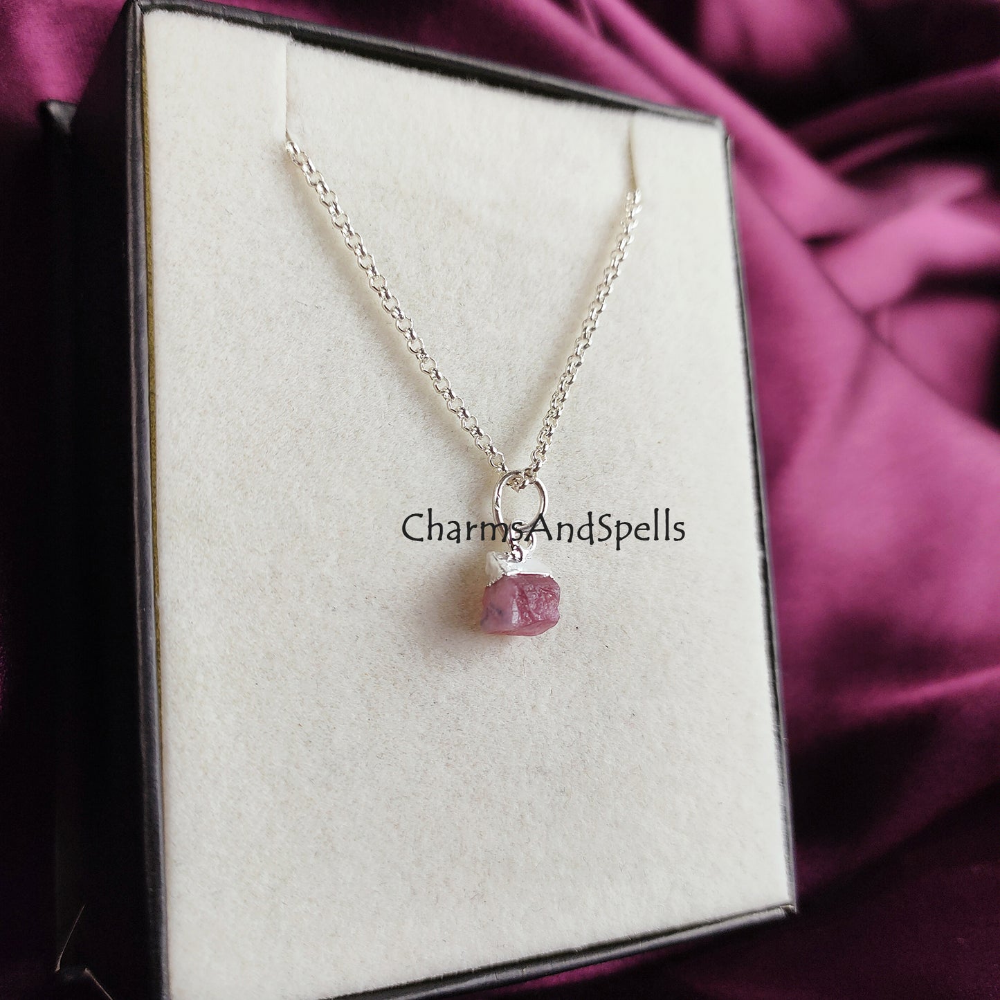 Natural Rough Pink Tourmaline Necklace, Silver Plated Necklace, Dainty Necklace, Tourmaline Necklace, Gemstone Necklace, Birthstone Jewelry