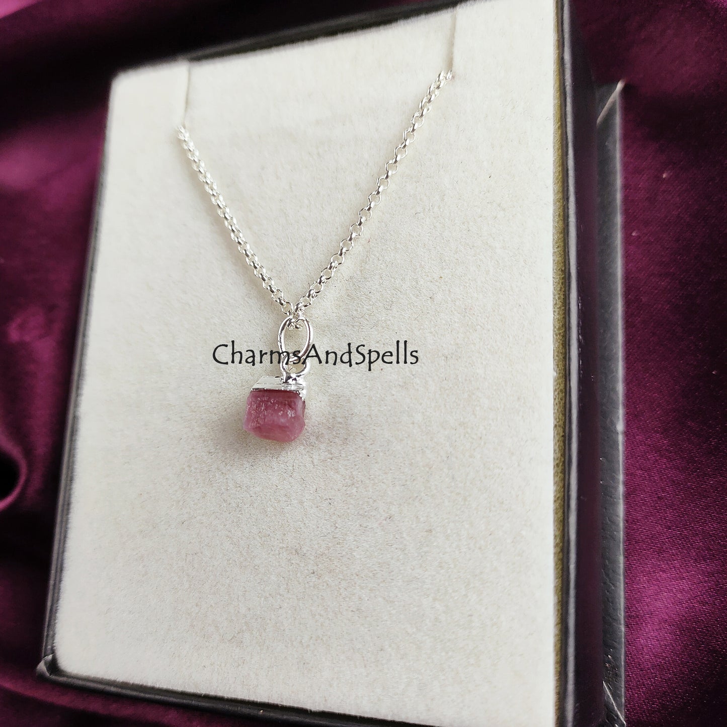 Natural Rough Pink Tourmaline Necklace, Silver Plated Necklace, Dainty Necklace, Tourmaline Necklace, Gemstone Necklace, Birthstone Jewelry