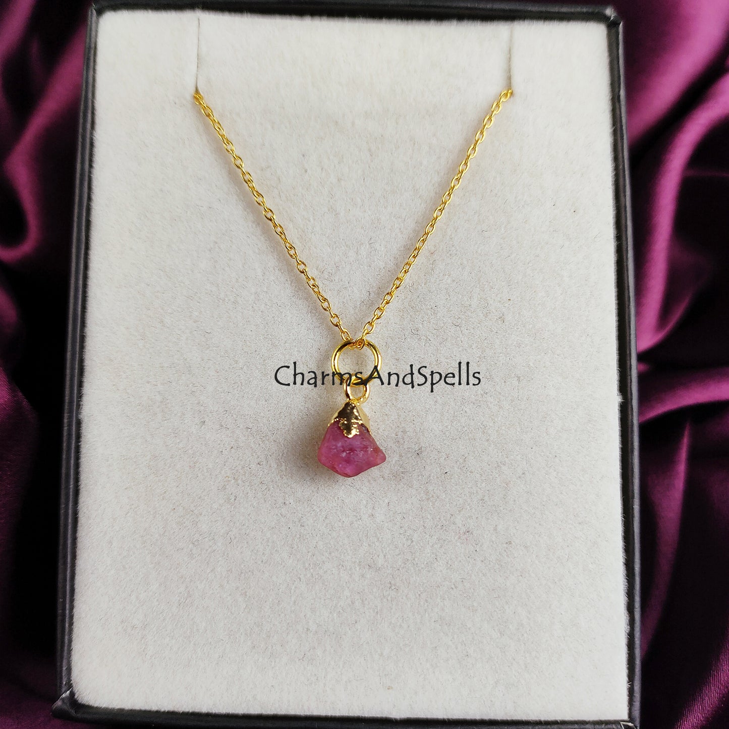 Rough Pink Tourmaline Crystal Necklace, Gemstone Necklace, Gold Plated Necklace, Handmade October Birthstone Necklace, Gift For Her