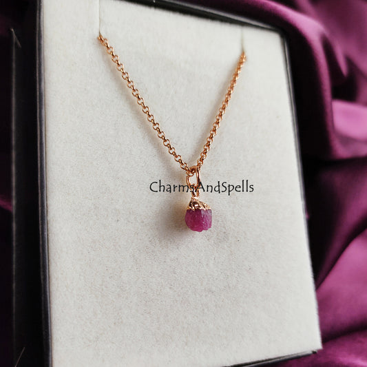 Rough Pink Tourmaline Crystal Necklace, Gemstone Necklace, Rose Gold Plated Necklace, Handmade October Birthstone Necklace, Gift For Her