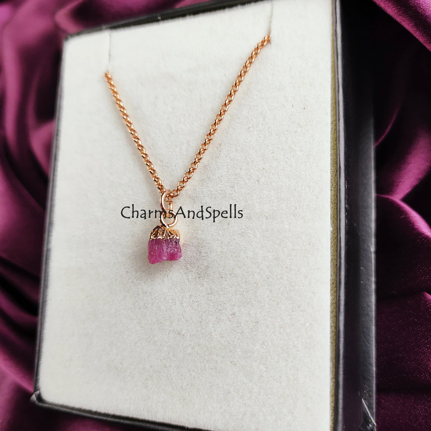 Rough Pink Tourmaline Crystal Necklace, Gemstone Necklace, Rose Gold Plated Necklace, Handmade October Birthstone Necklace, Gift For Her