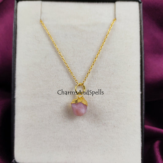 Raw Pink Opal Necklace, October Birthstone Necklace, Healing Gemstone Crystal Necklace, Rough Layering Necklace, Dainty Stone Pendant, Gifts