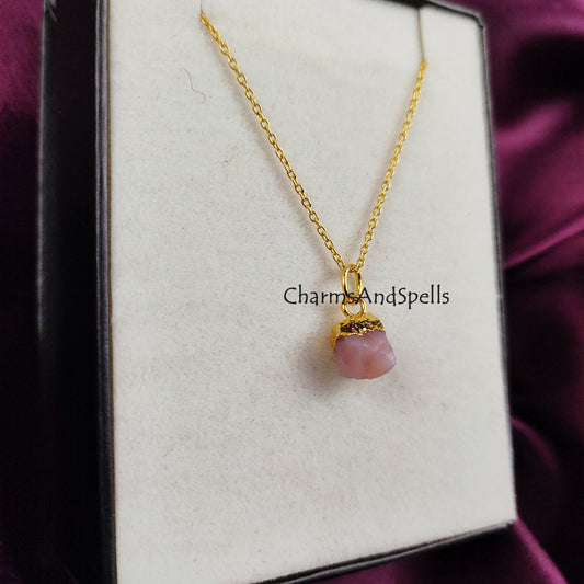 Raw Pink Opal Necklace, October Birthstone Necklace, Healing Gemstone Crystal Necklace, Rough Layering Necklace, Dainty Stone Pendant, Gifts