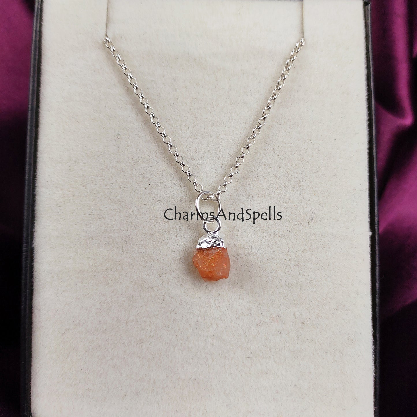 Natural Raw Sunstone Necklace, Orange Rough Stone Necklace, Solitaire Dainty Stone Pendant, Silver Plated Jewelry, Meaningful Jewelry, Gift