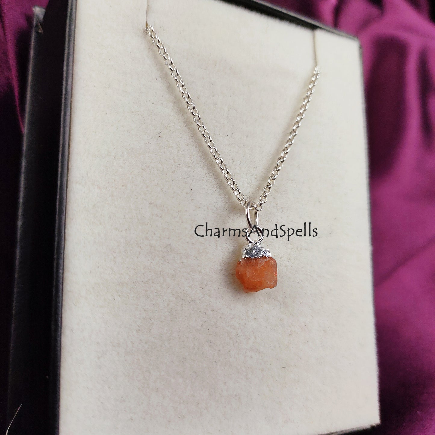 Natural Raw Sunstone Necklace, Orange Rough Stone Necklace, Solitaire Dainty Stone Pendant, Silver Plated Jewelry, Meaningful Jewelry, Gift