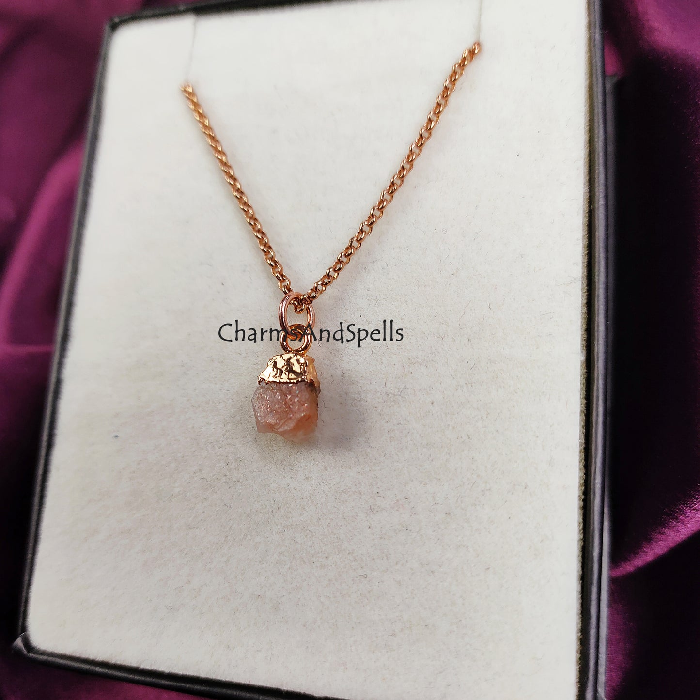 Natural Raw Sunstone Necklace, Rose Gold Plated Necklace, Sunstone Pendant Necklace, Raw Sunstone Jewelry, Rough Healing Crystal Necklace