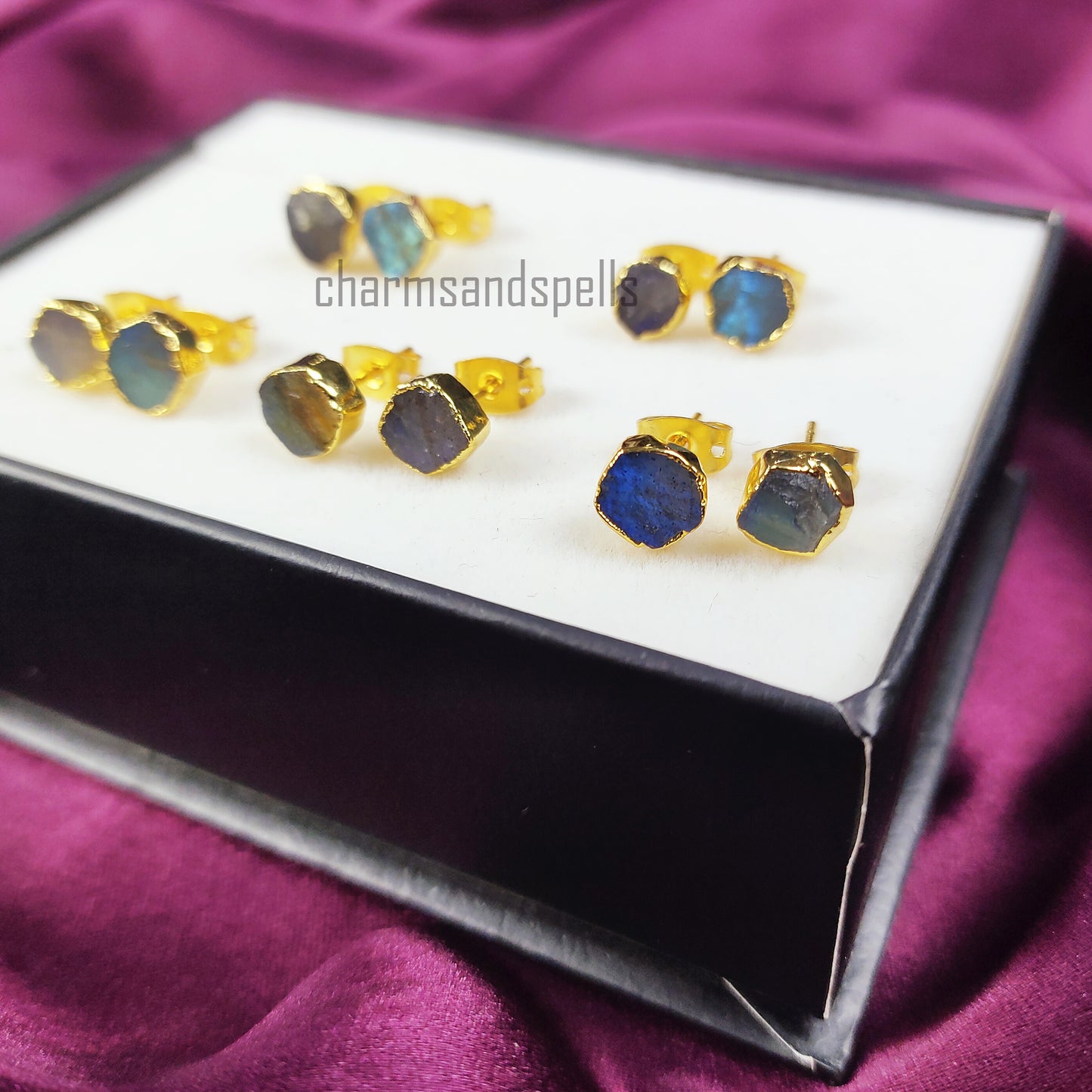 Natural Blue Fire Labradorite Stud, Rough Labradorite Stud Earrings, Electroplated Jewelry, Gold Plated Earring, Wedding Bridesmaid Gifts,