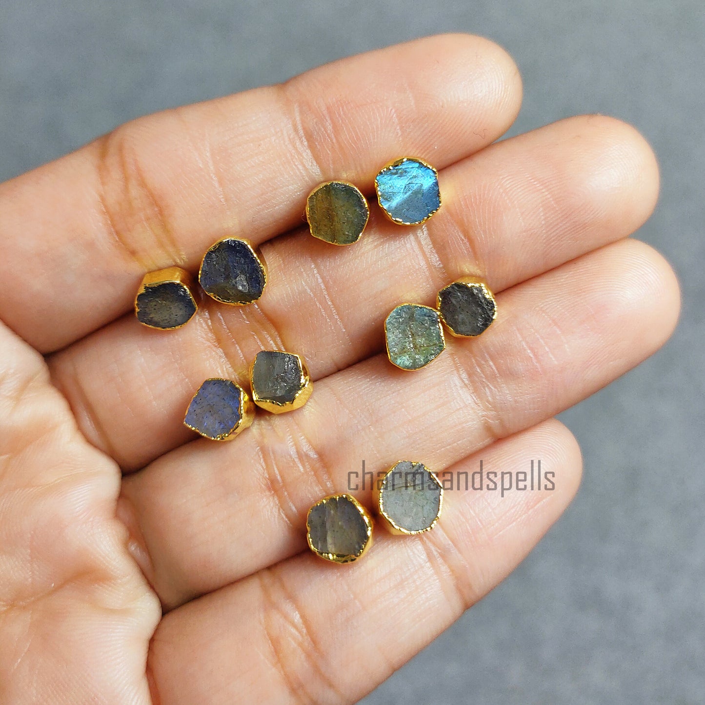 Natural Blue Fire Labradorite Stud, Rough Labradorite Stud Earrings, Electroplated Jewelry, Gold Plated Earring, Wedding Bridesmaid Gifts,