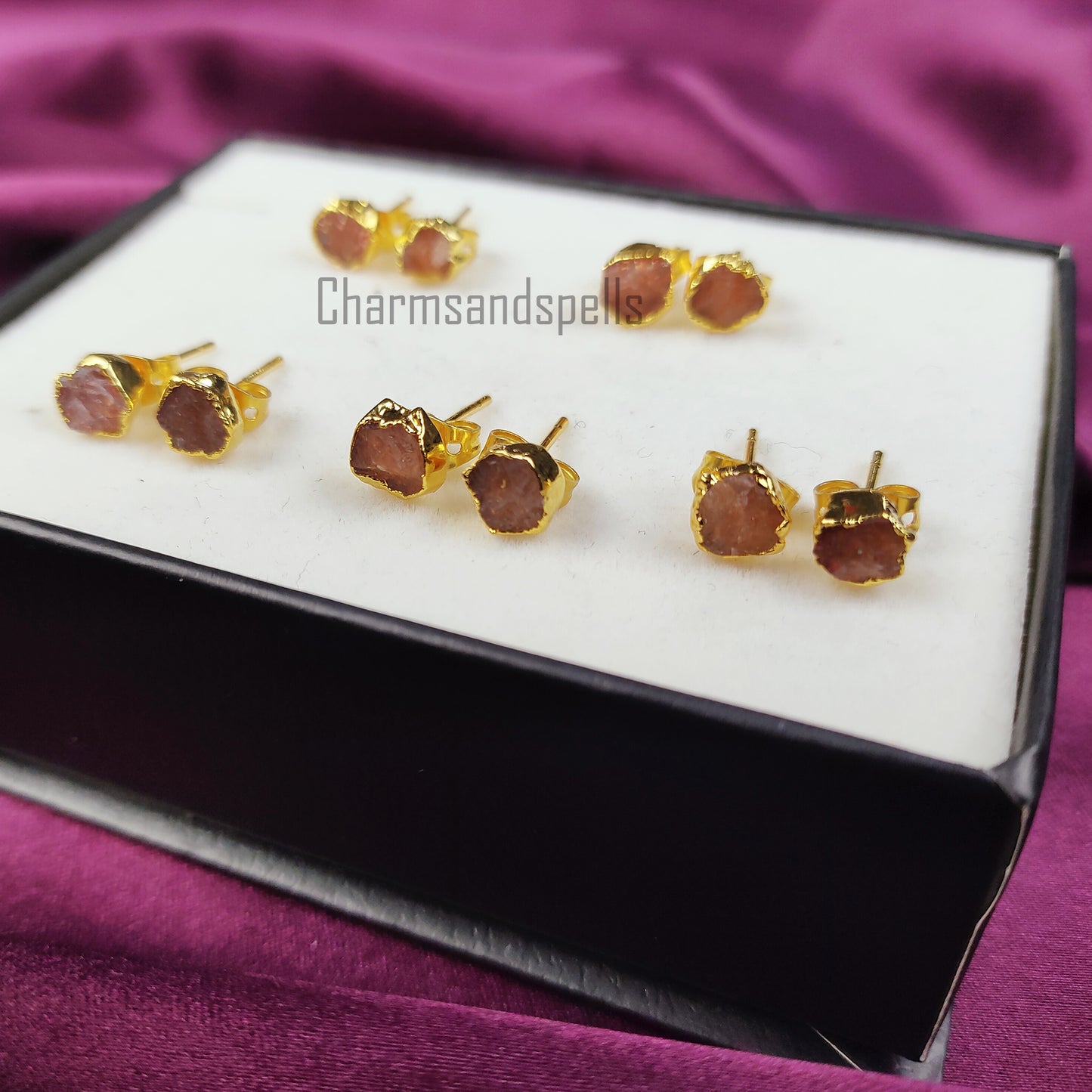 Raw Sunstone Stud Earrings | Natural Crystal Earrings July Birthstone