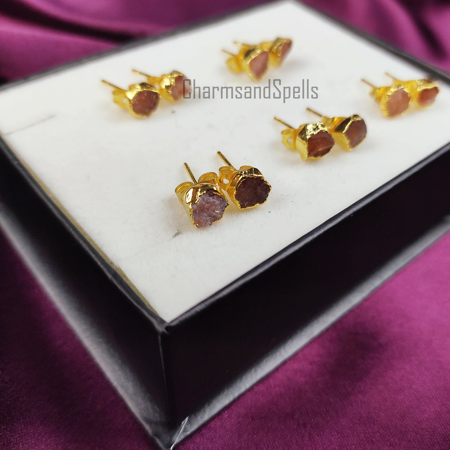 Raw Sunstone Stud Earrings | Natural Crystal Earrings July Birthstone