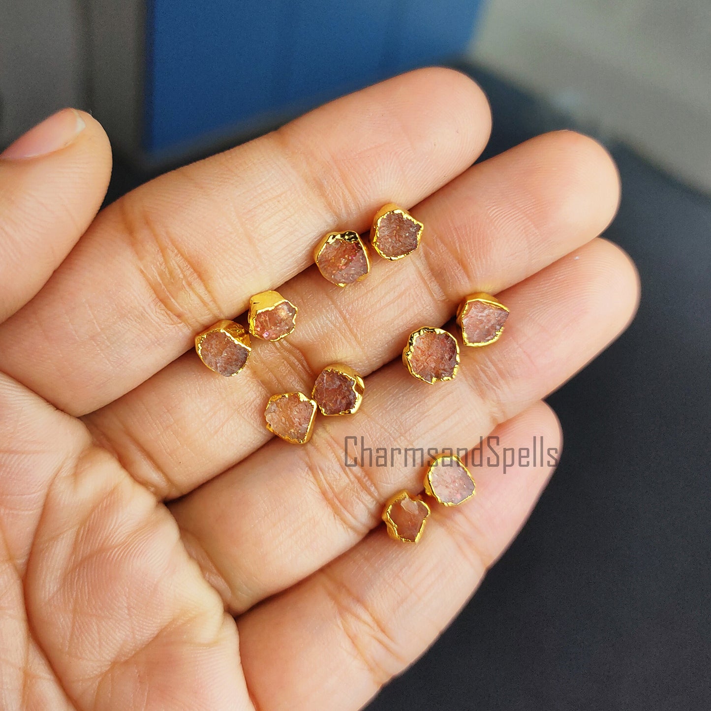 Raw Sunstone Stud Earrings | Natural Crystal Earrings July Birthstone