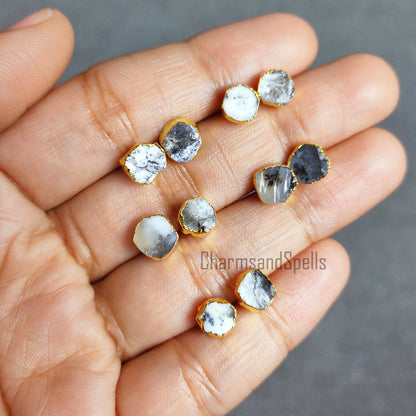Raw Dendrite Opal Stud Earrings | Natural Crystal Earrings Healing Stone