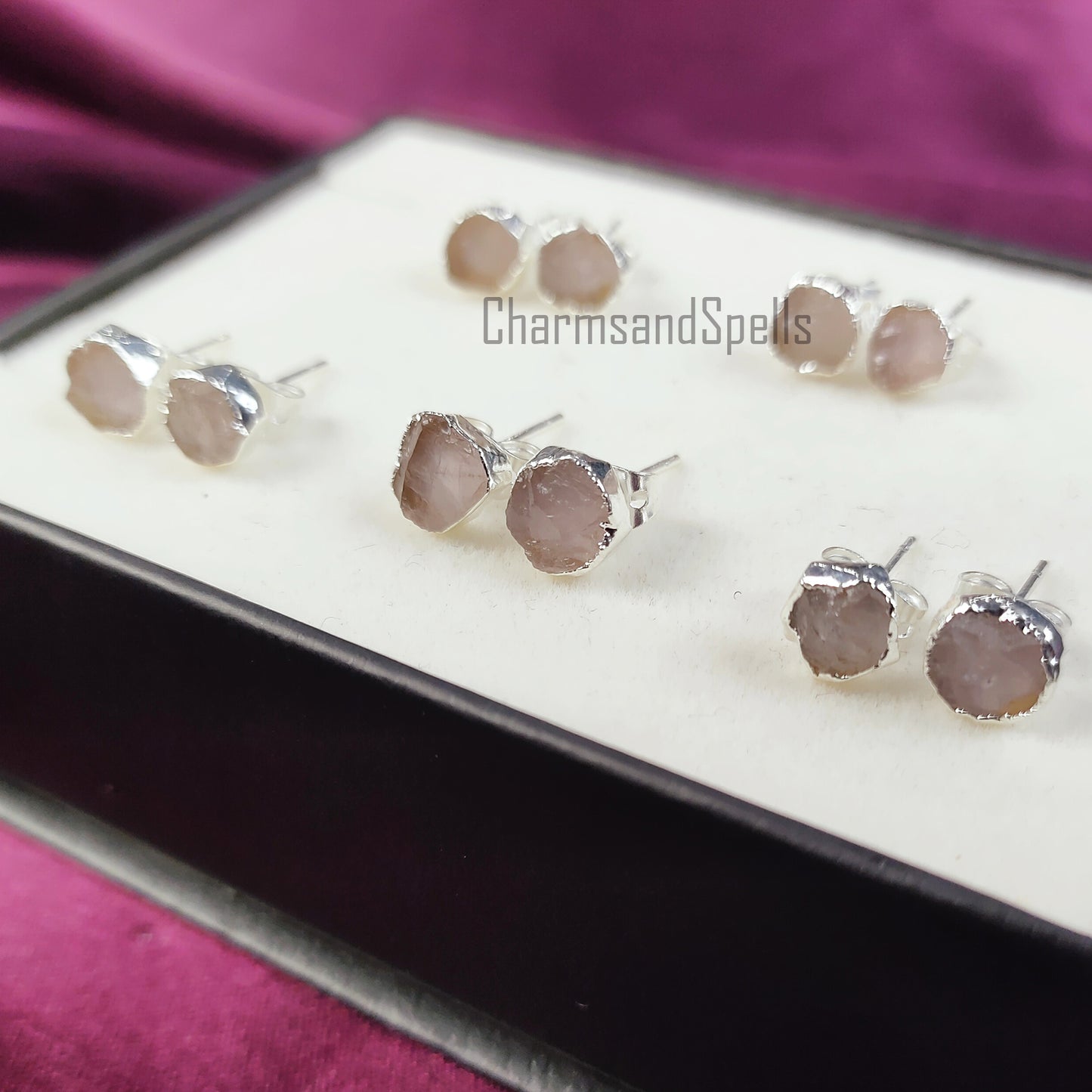 Genuine Raw Rose Quartz Earrings, Silver Plated Stud Earrings, Rose Quartz Jewelry, Crystal Of Love, Raw Crystal Stud, Gemstone Stud Earring