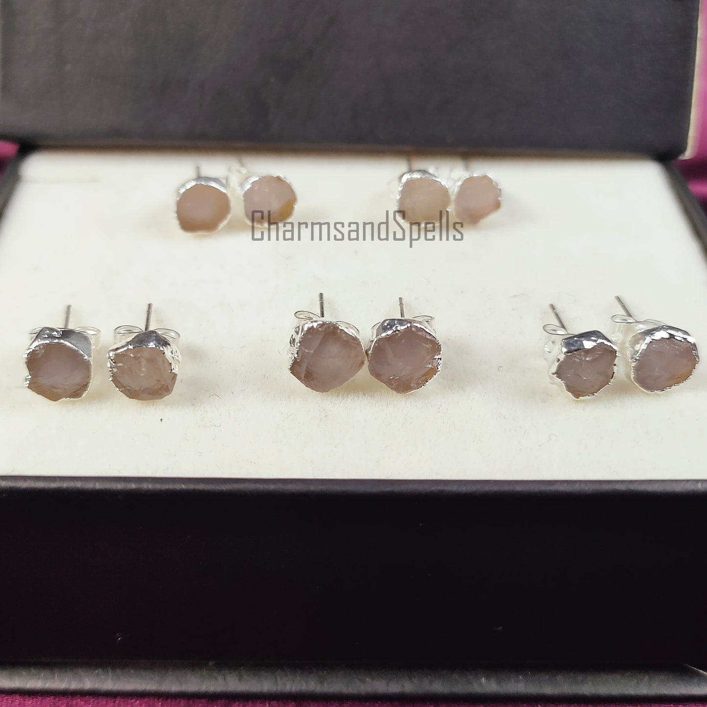 Genuine Raw Rose Quartz Earrings, Silver Plated Stud Earrings, Rose Quartz Jewelry, Crystal Of Love, Raw Crystal Stud, Gemstone Stud Earring