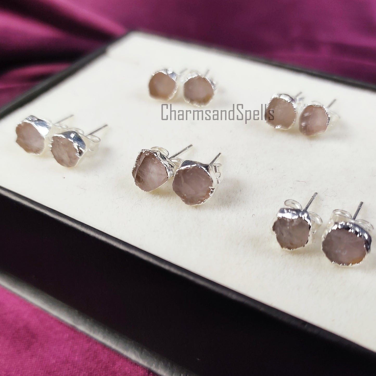 Genuine Raw Rose Quartz Earrings, Silver Plated Stud Earrings, Rose Quartz Jewelry, Crystal Of Love, Raw Crystal Stud, Gemstone Stud Earring