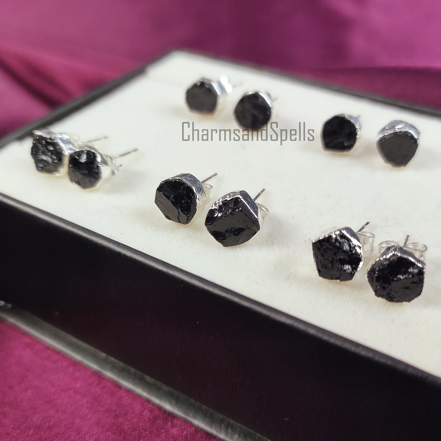 Rough Black Tourmaline Protection Earrings, Silver Plated Stud Earrings, Gemstone Studs,Minimalist Everyday Jewelry, Spiritual Jewelry, Gift