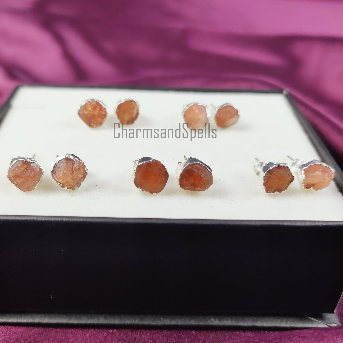 Natural Raw Sunstone Earrings, Silver Plated Earring, Gemstone Studs, Electroplated Studs Earrings, Crystal Stud Earrings, Fashion Earrings