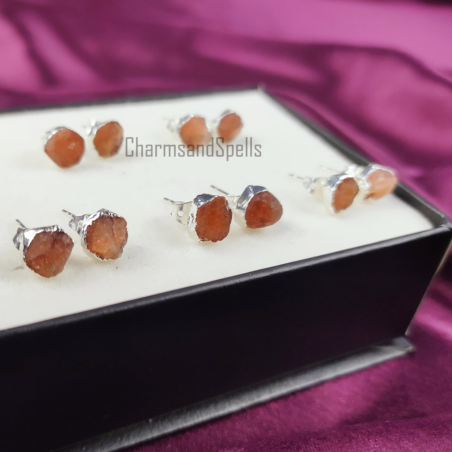 Natural Raw Sunstone Earrings, Silver Plated Earring, Gemstone Studs, Electroplated Studs Earrings, Crystal Stud Earrings, Fashion Earrings