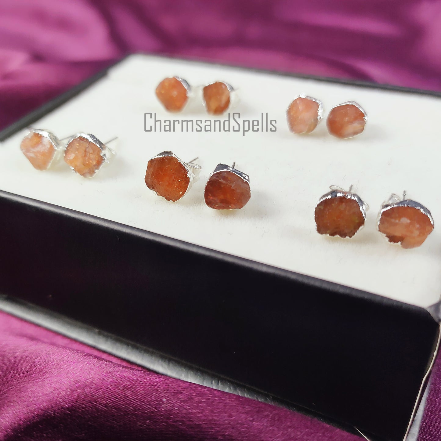 Natural Raw Sunstone Earrings, Silver Plated Earring, Gemstone Studs, Electroplated Studs Earrings, Crystal Stud Earrings, Fashion Earrings