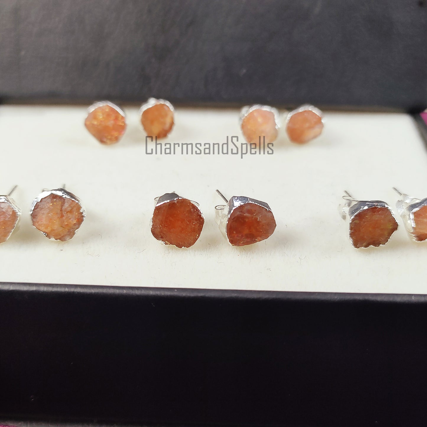 Natural Raw Sunstone Earrings, Silver Plated Earring, Gemstone Studs, Electroplated Studs Earrings, Crystal Stud Earrings, Fashion Earrings