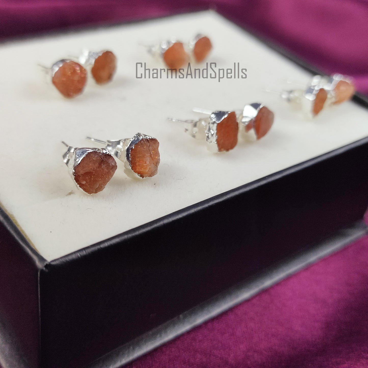 Natural Raw Sunstone Earrings, Silver Plated Earring, Gemstone Studs, Electroplated Studs Earrings, Crystal Stud Earrings, Fashion Earrings