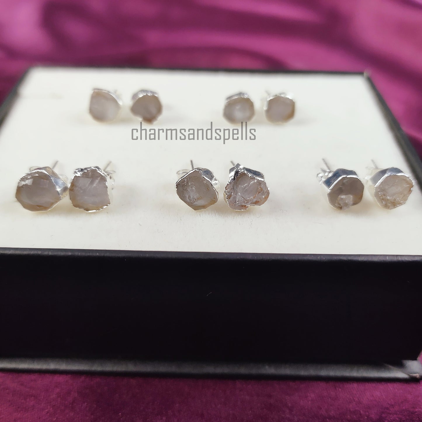 Natural Clear Crystal Gemstone Stud Earrings, Silver Plated Stud, Clear Quartz Earrings, Electroplated Earring, Wedding Bridesmaid Gifts