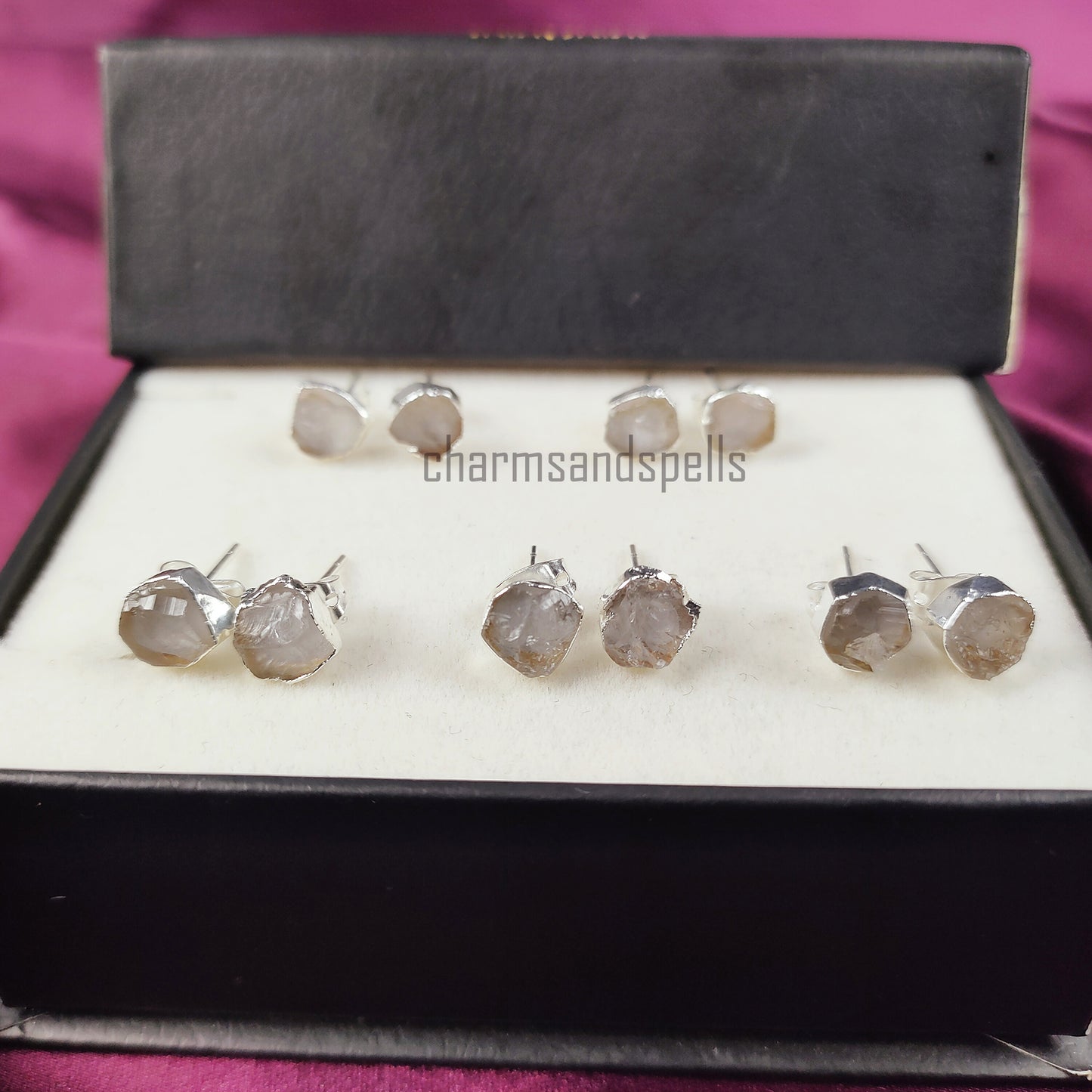 Natural Clear Crystal Gemstone Stud Earrings, Silver Plated Stud, Clear Quartz Earrings, Electroplated Earring, Wedding Bridesmaid Gifts