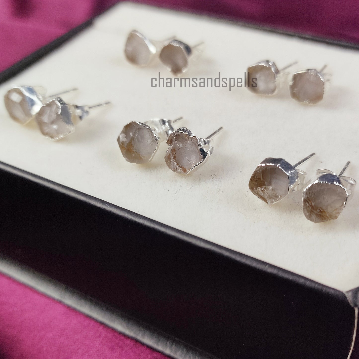 Natural Clear Crystal Gemstone Stud Earrings, Silver Plated Stud, Clear Quartz Earrings, Electroplated Earring, Wedding Bridesmaid Gifts