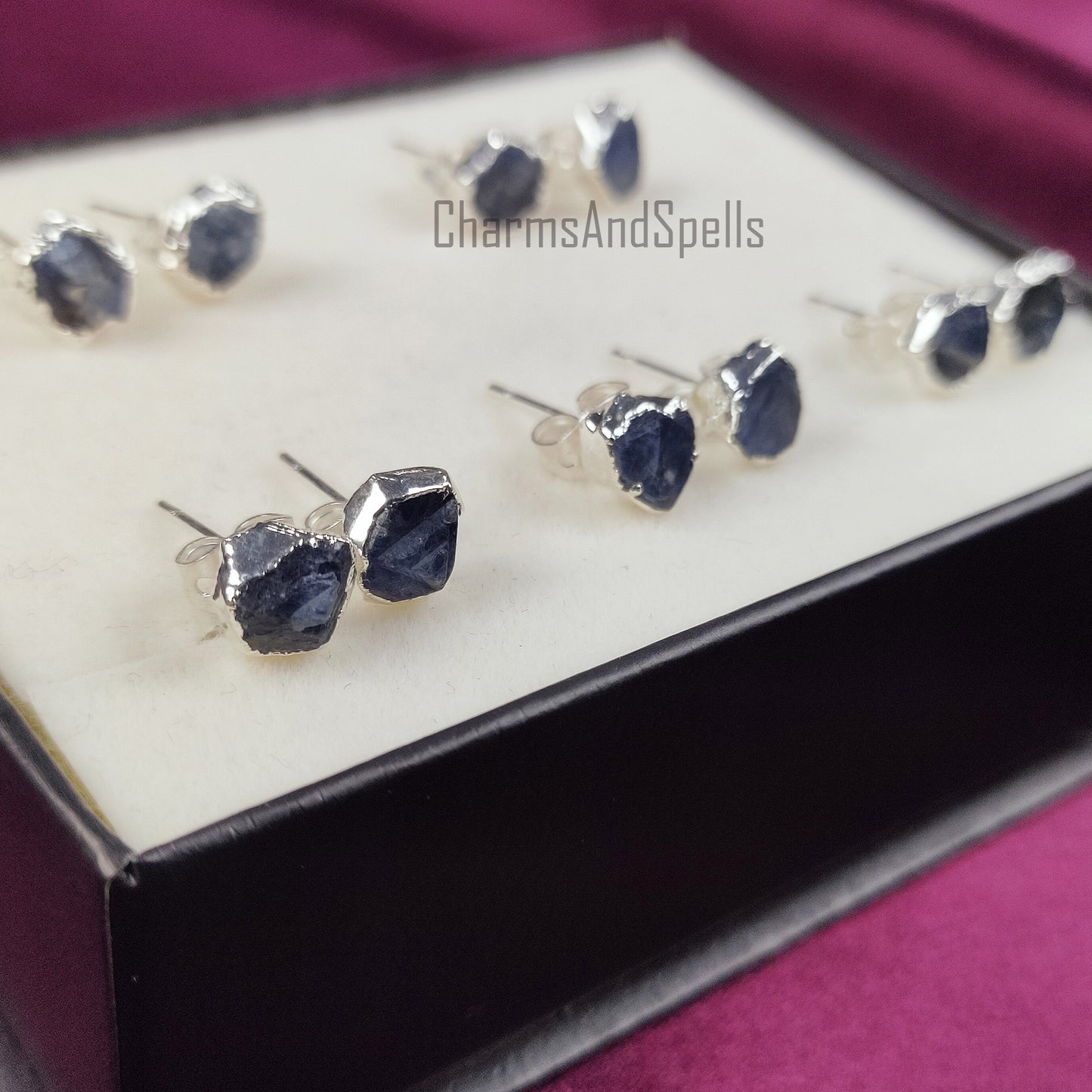 Raw Sapphire Gemstone Stud Earrings, Silver Plated Stud Earrings, Birthstone Stud Earrings, Healing Crystal Earrings Jewelry, Gift for Her