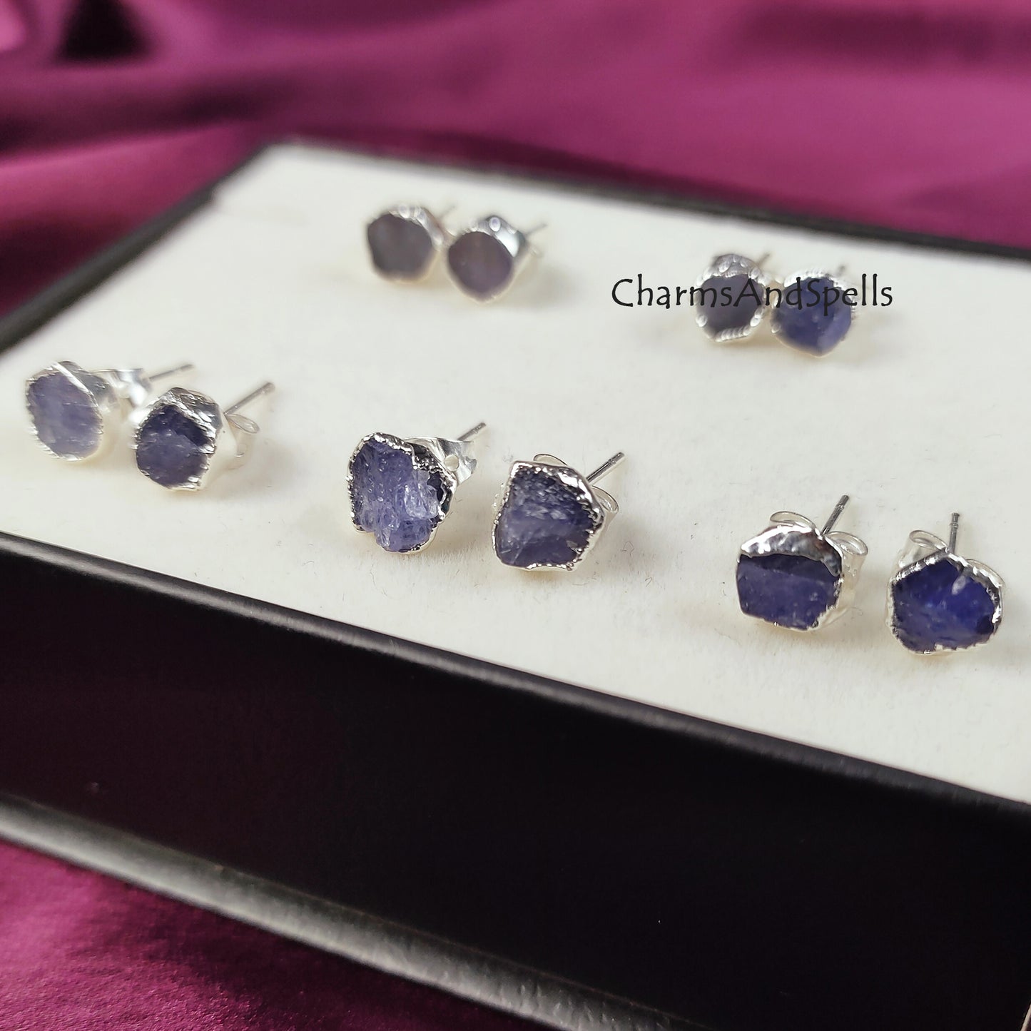 Natural Rough Tanzanite Stud Earrings, Silver Plated Earrings, Raw Gemstone Stud Earrings, December Birthstone Gift, Minimalist StudEarrings