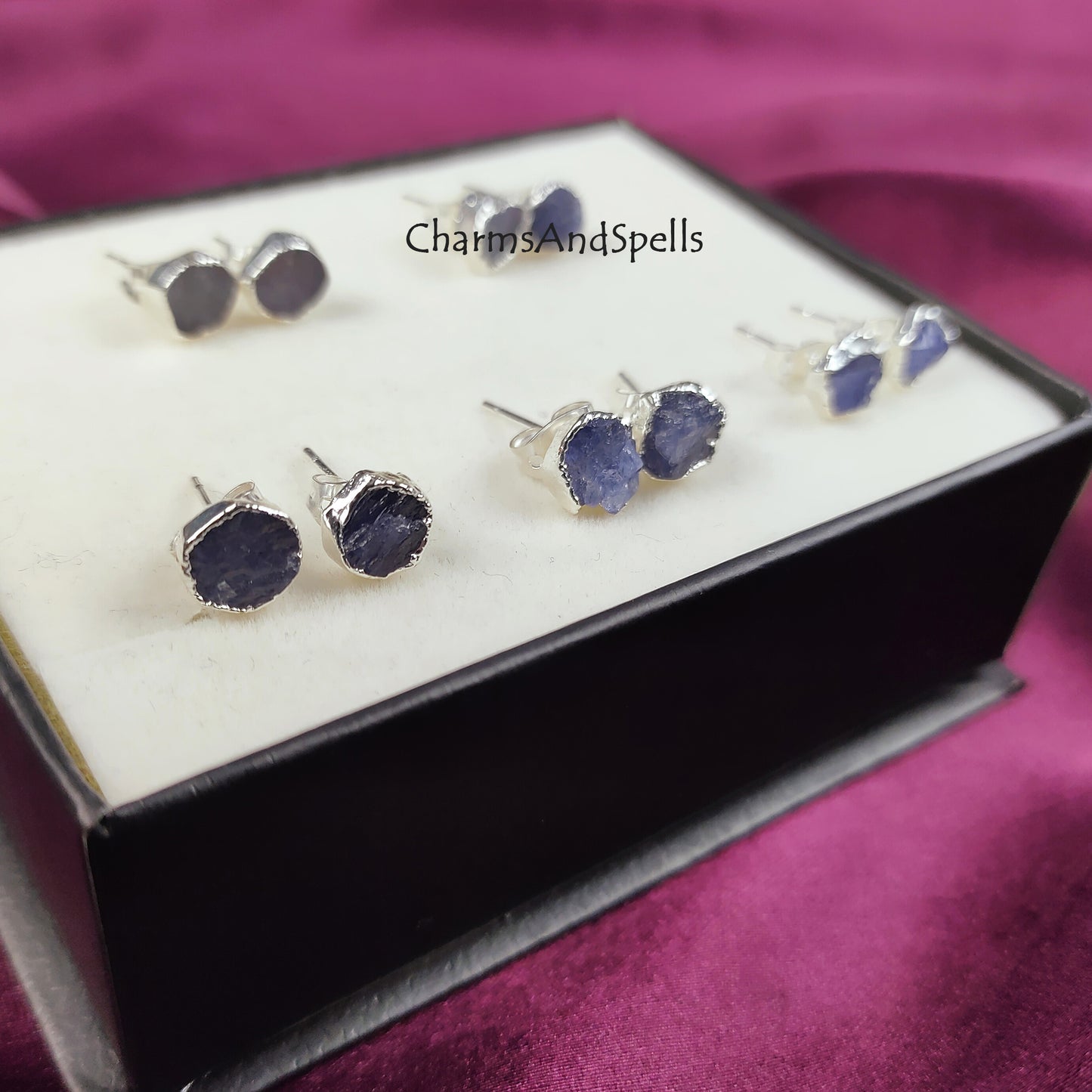 Natural Rough Tanzanite Stud Earrings, Silver Plated Earrings, Raw Gemstone Stud Earrings, December Birthstone Gift, Minimalist StudEarrings